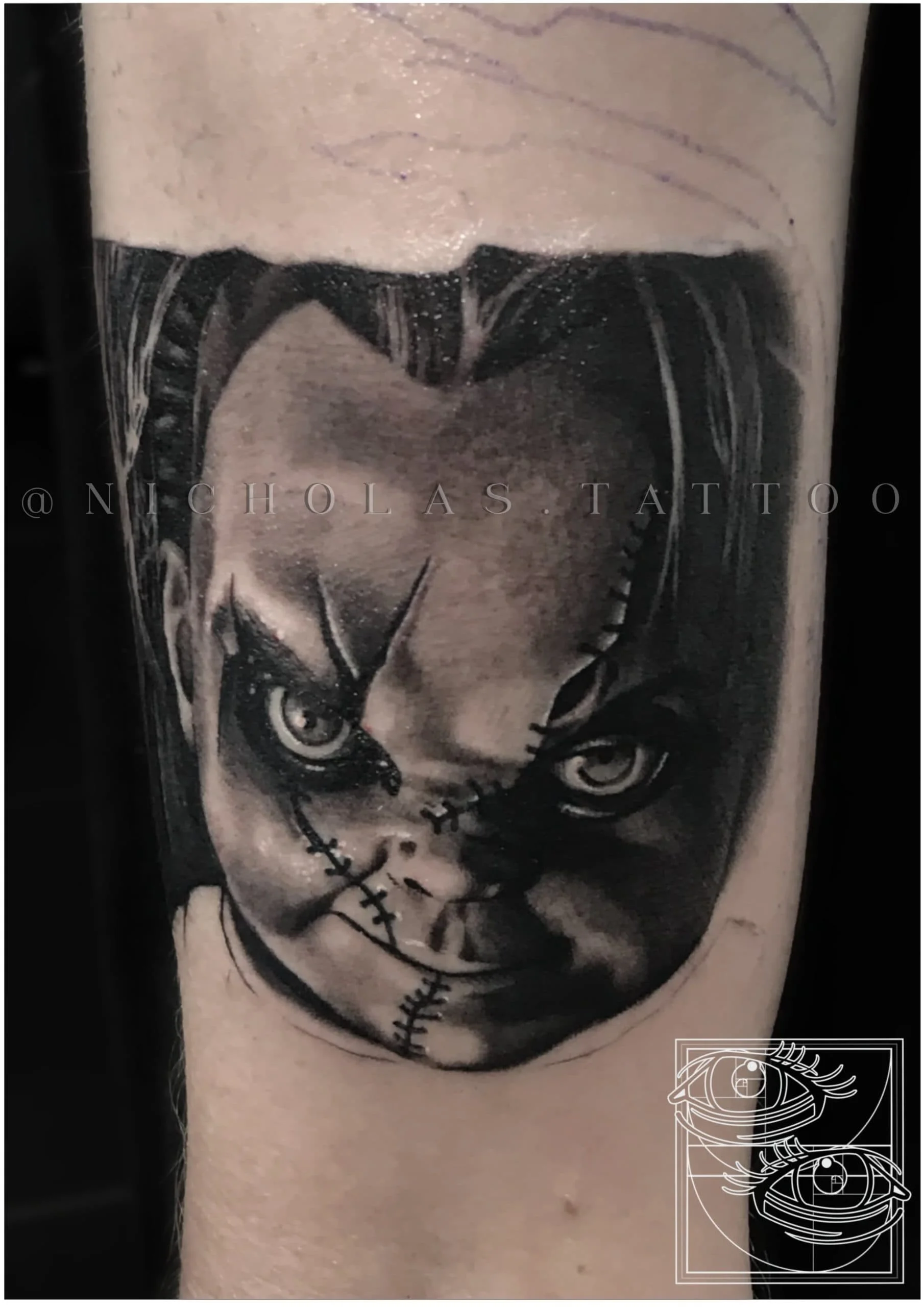 Chucky tattoo   Chucky tattoo Realistic tattoo sleeve Movie tattoos