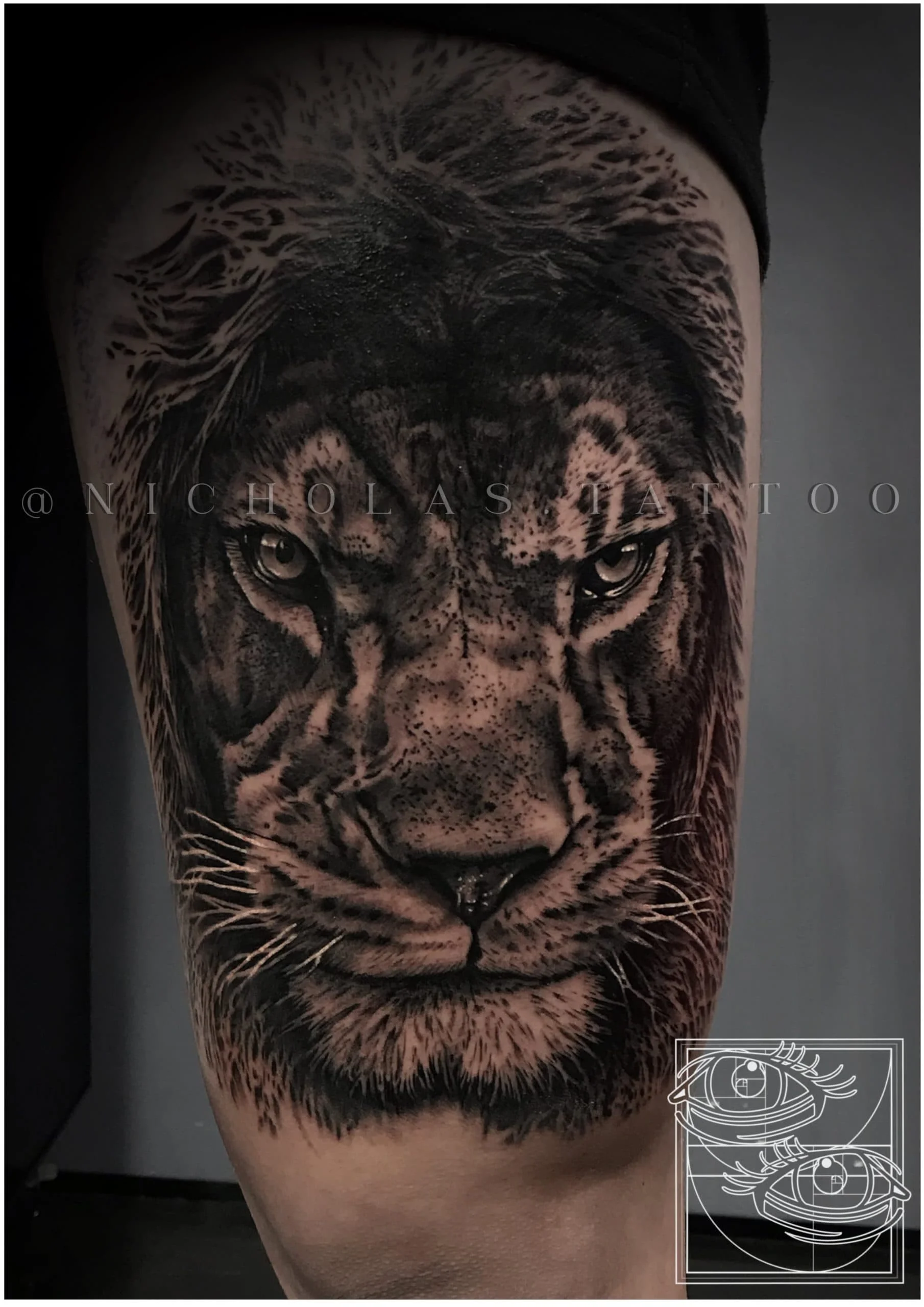 Lion Thigh Tattoo